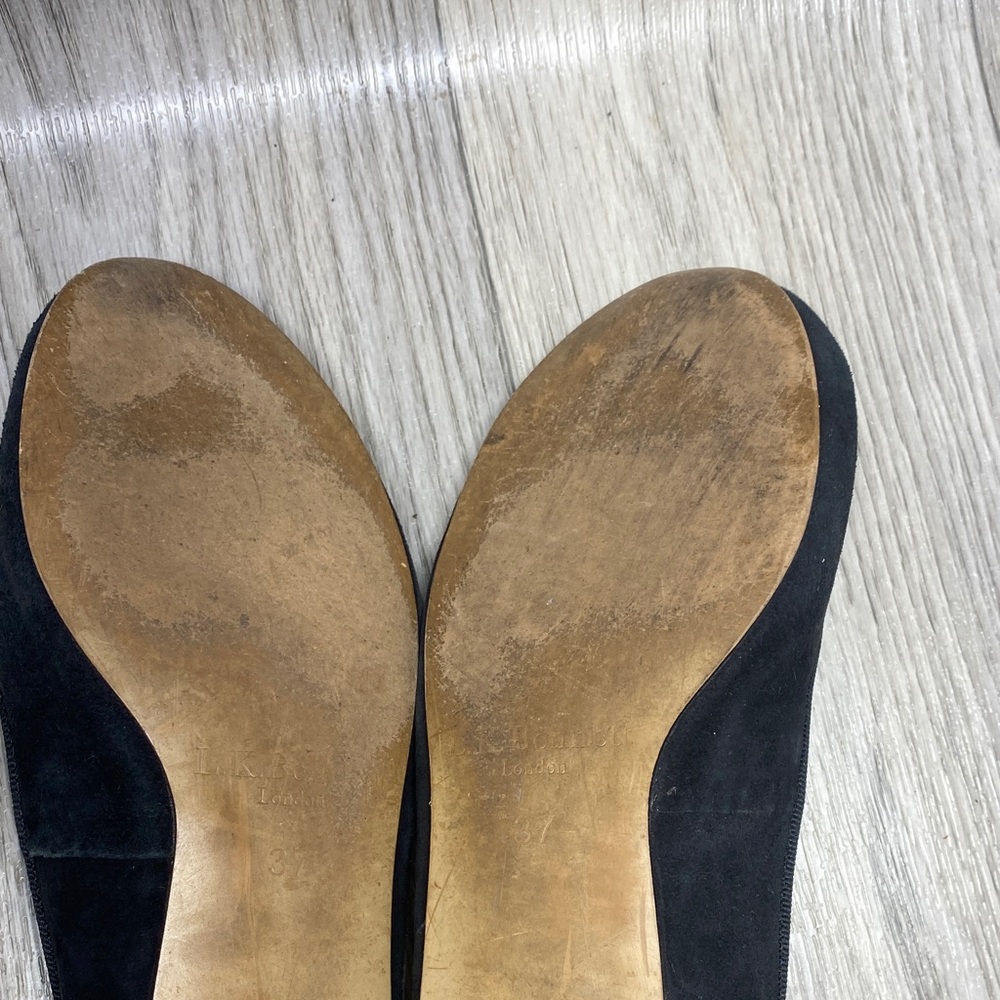 LK Bennett Black Suede Bow Ballet Flats - Picture 8 of 11